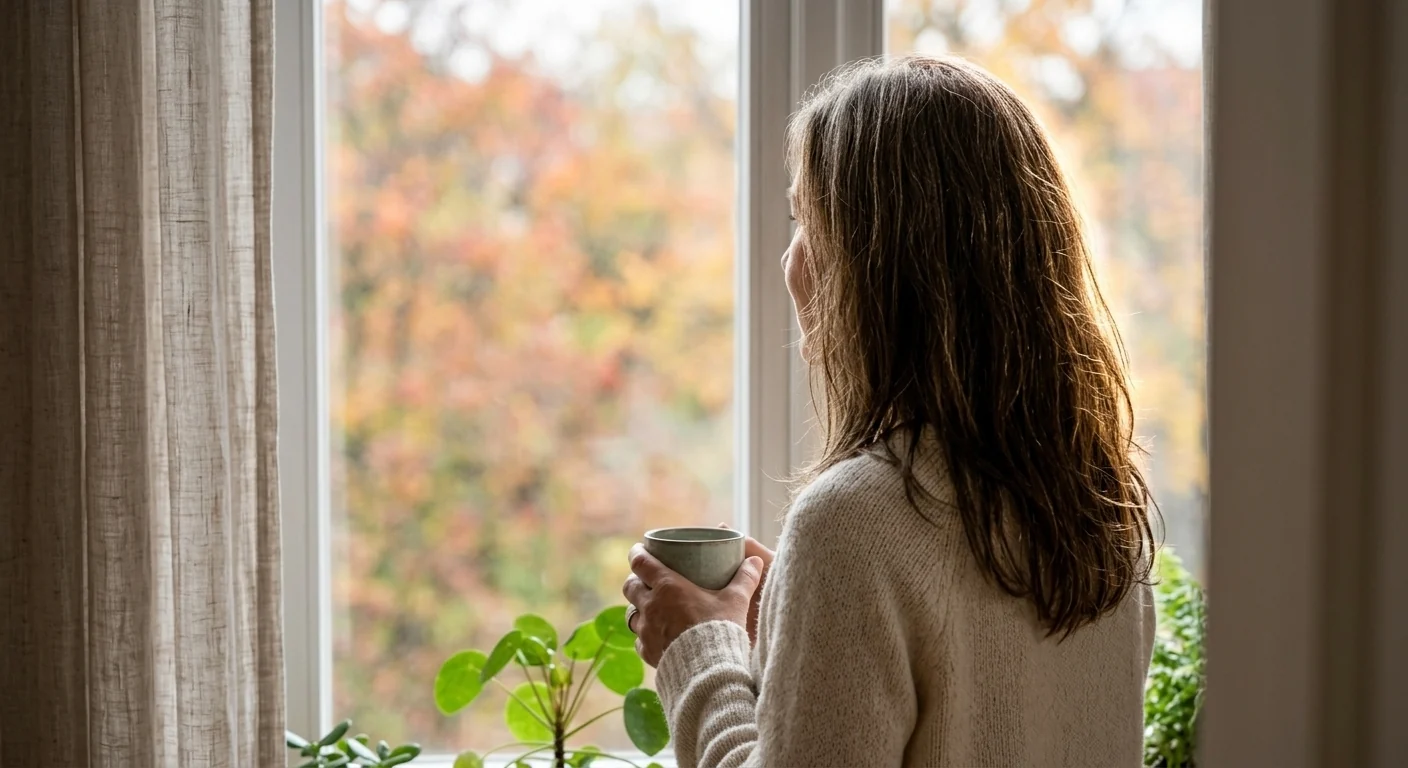 Karin von hinten am Fenster, voller offener Haarschopf im Gegenlicht