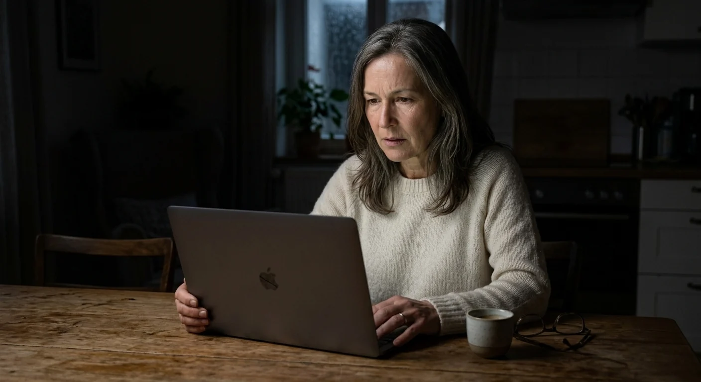 Karin nachts am Laptop vor den offenen Bilddateien