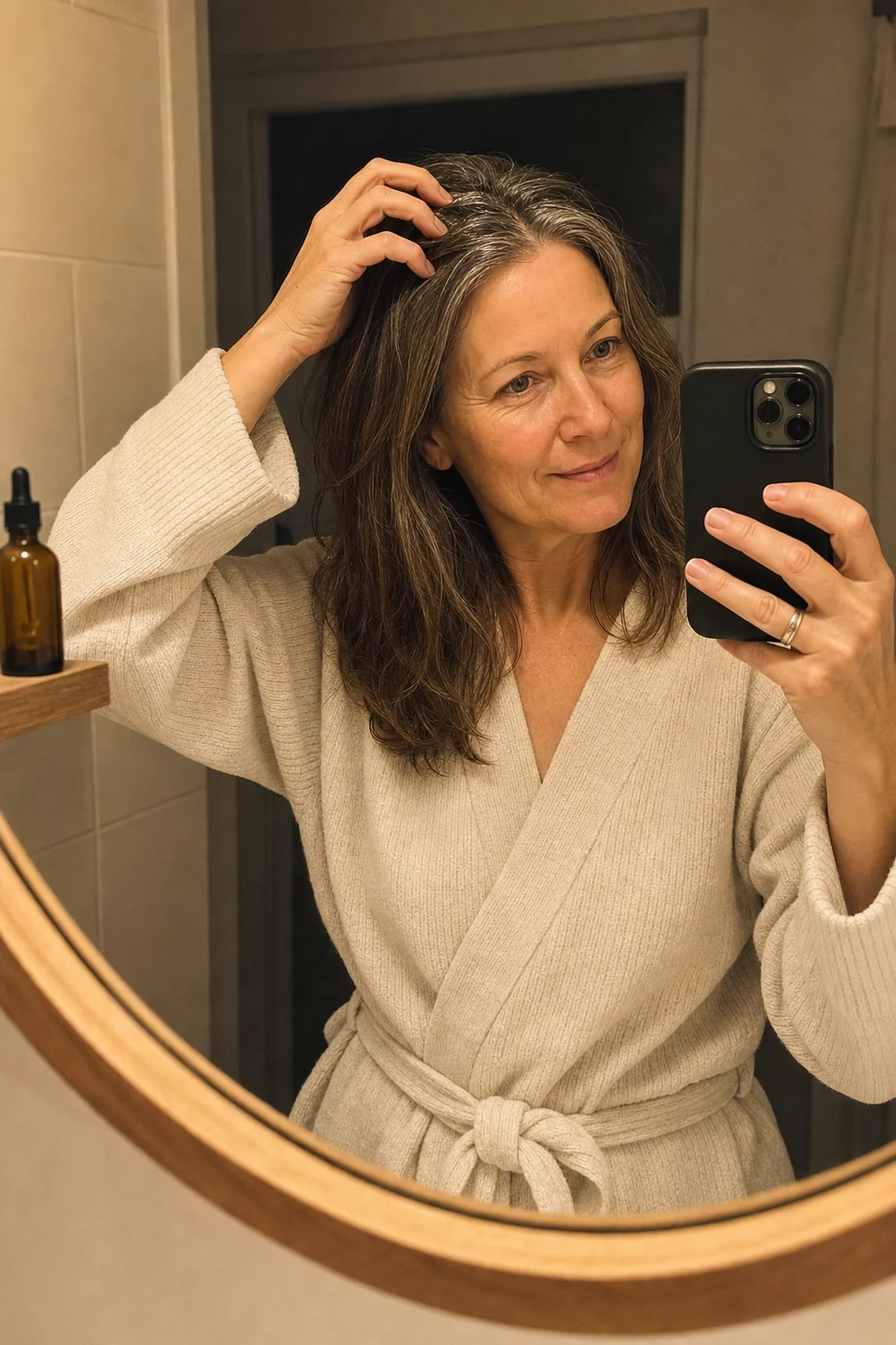 Karin trägt abends das Öl mit den Fingerspitzen auf den Scheitel auf