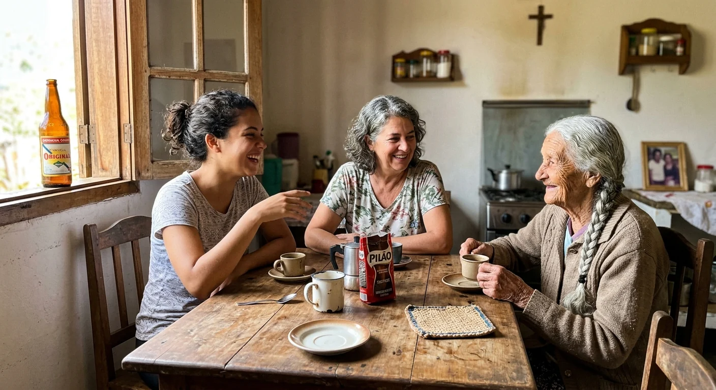 Drei Generationen am Küchentisch — Júlia, Ana Lúcia und Dona Marlene